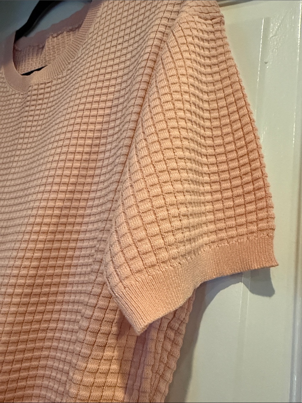 HALARA Soft Pink Waffle Knit Short Sleeve Sweater NWT SIZE L - Picture 5 of 6
